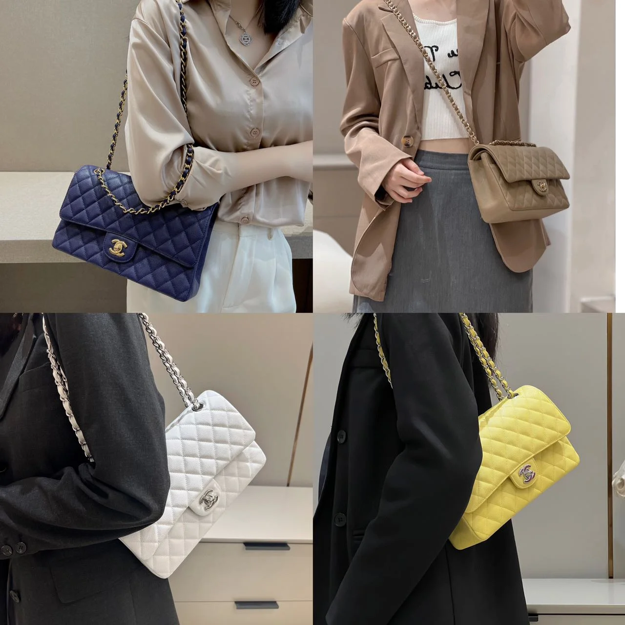 CHANELCF25 經典款鏈條包 （細球紋魚子醬）