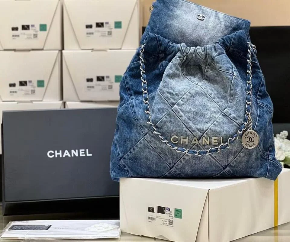 CHANEL22bag漸變色牛仔購物袋(小號)