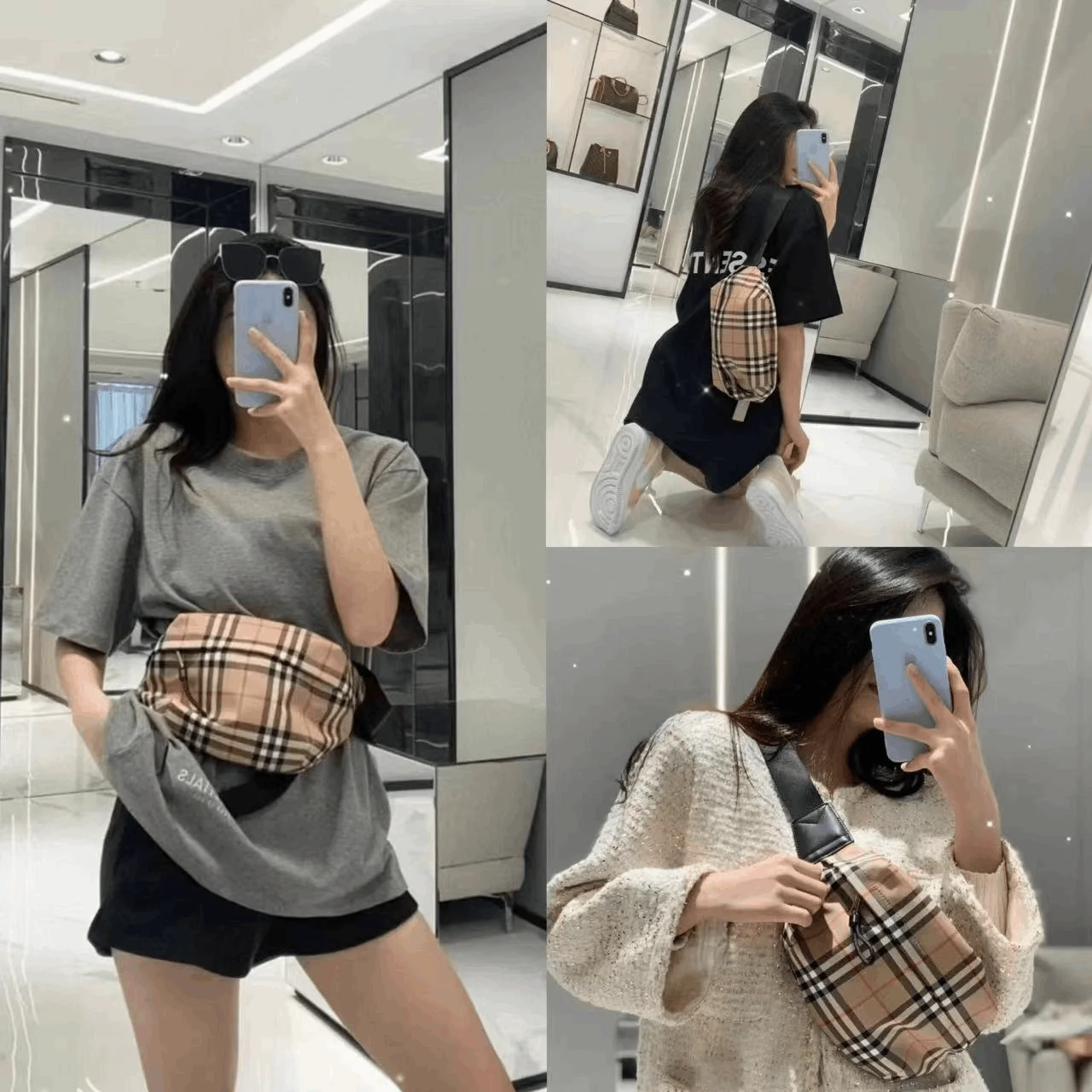 社團限定福利款-Burberry 經典格紋胸腰包